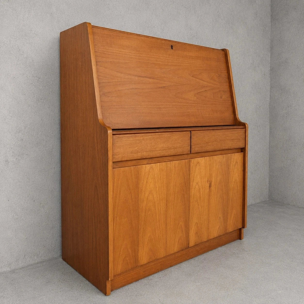 Mid Century Remploy Teak Bureau Desk – Compact Drop Front Writing Bureau Cabinet – image 1