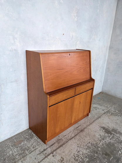 Mid Century Remploy Teak Bureau Desk – Compact Drop Front Writing Bureau Cabinet – image 2