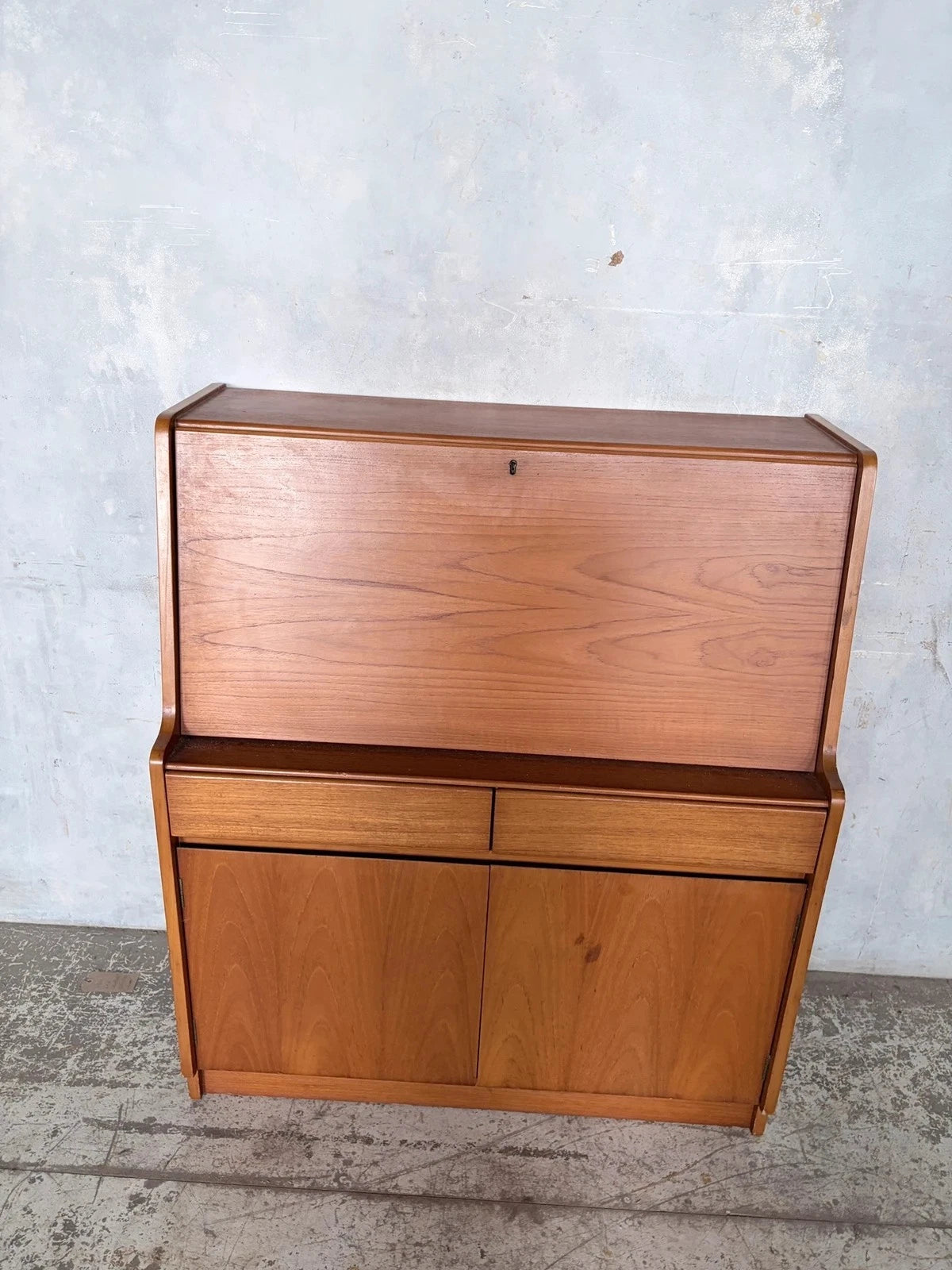 Mid Century Remploy Teak Bureau Desk – Compact Drop Front Writing Bureau Cabinet – image 3