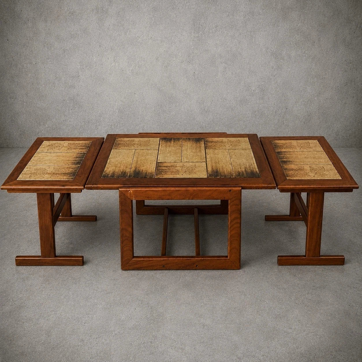Mid Century Tile Top Coffee Table with Extending Side Tables – image 1