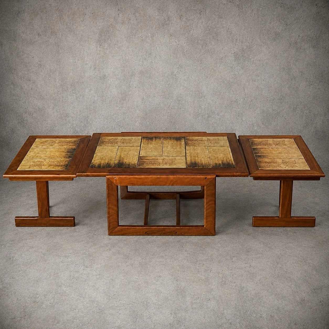 Mid Century Tile Top Coffee Table with Extending Side Tables – image 2
