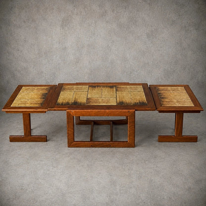 Mid Century Tile Top Coffee Table with Extending Side Tables – image 2