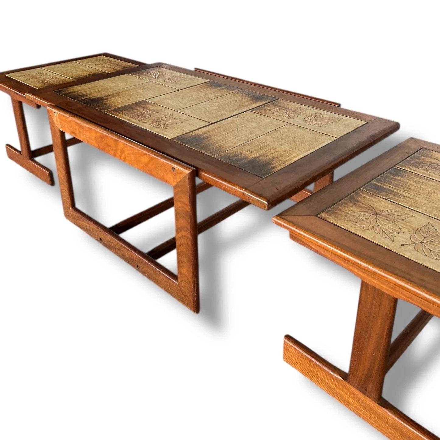 Mid Century Tile Top Coffee Table with Extending Side Tables – image 4