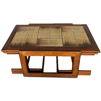Mid Century Tile Top Coffee Table with Extending Side Tables – image 6