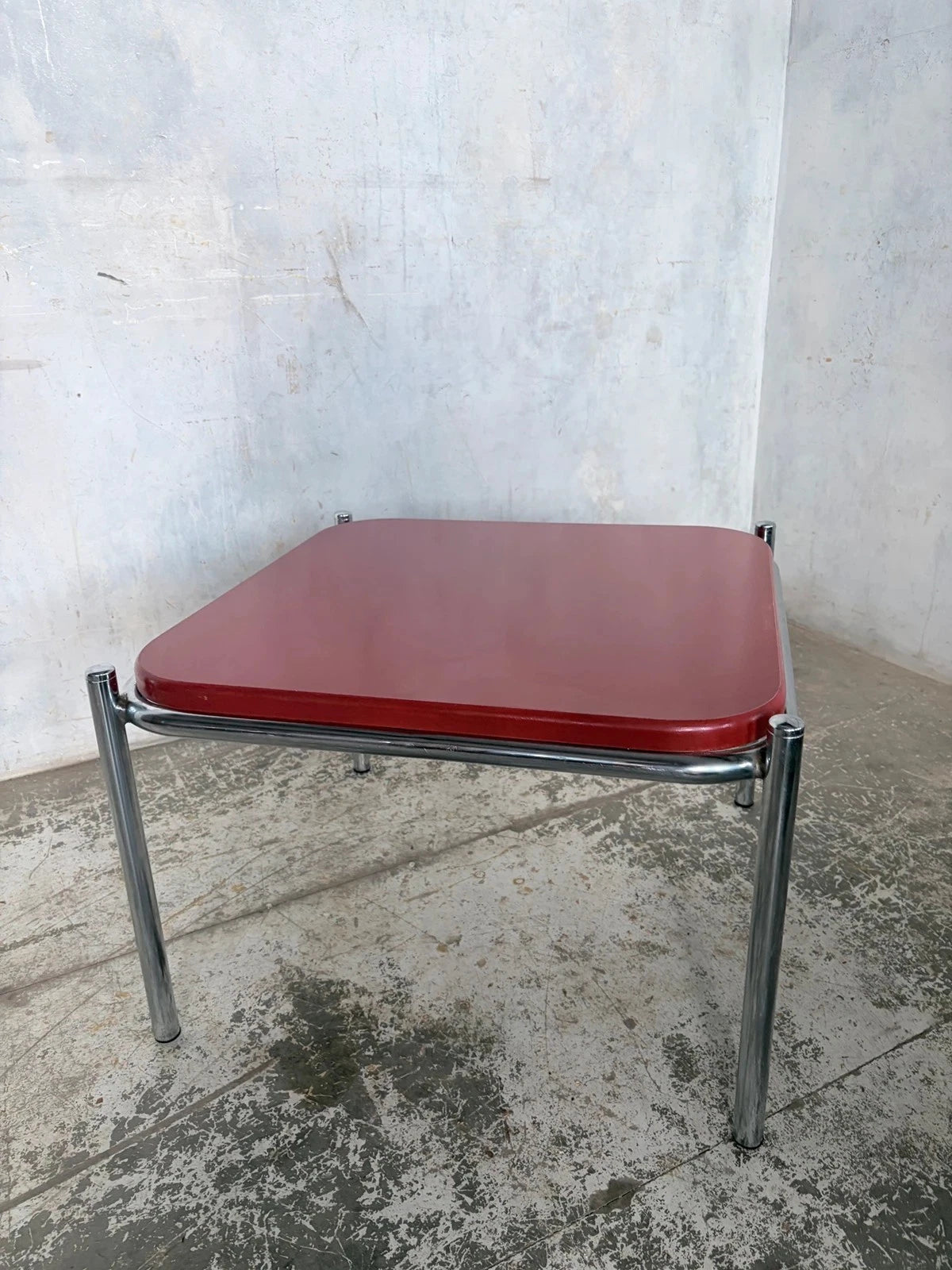 Vintage Habitat Red & Chrome Square Coffee Table - image 4