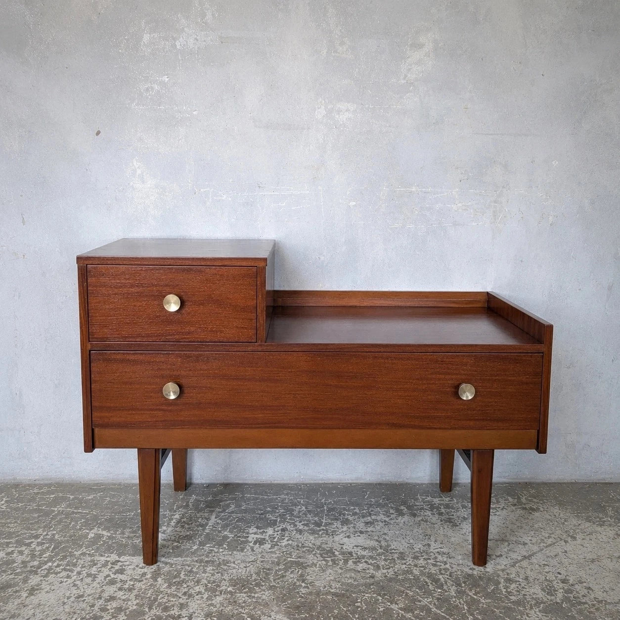Mid-Century Walnut Telephone Bench with Brass Handles - view 1