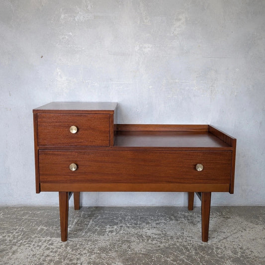Mid-Century Walnut Telephone Bench with Brass Handles - view 1