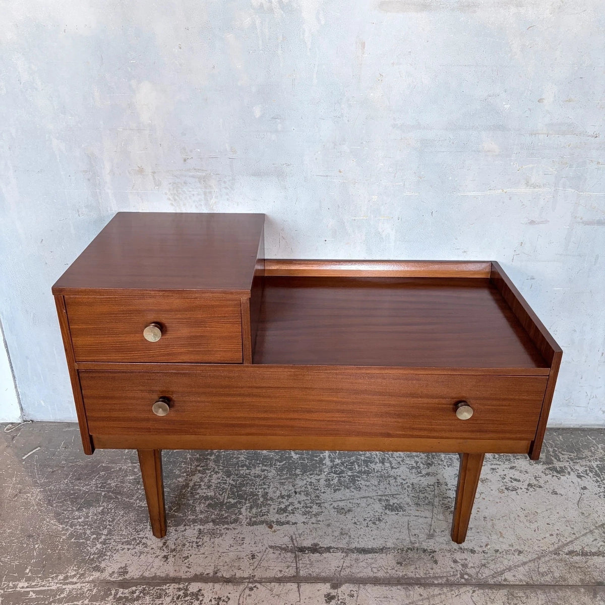 Mid-Century Walnut Telephone Bench with Brass Handles - view 2
