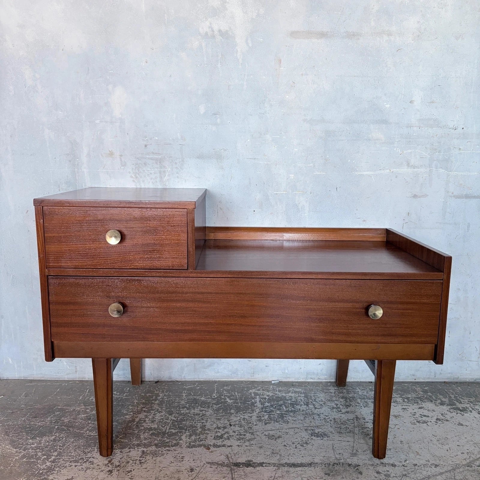 Mid-Century Walnut Telephone Bench with Brass Handles - view 3