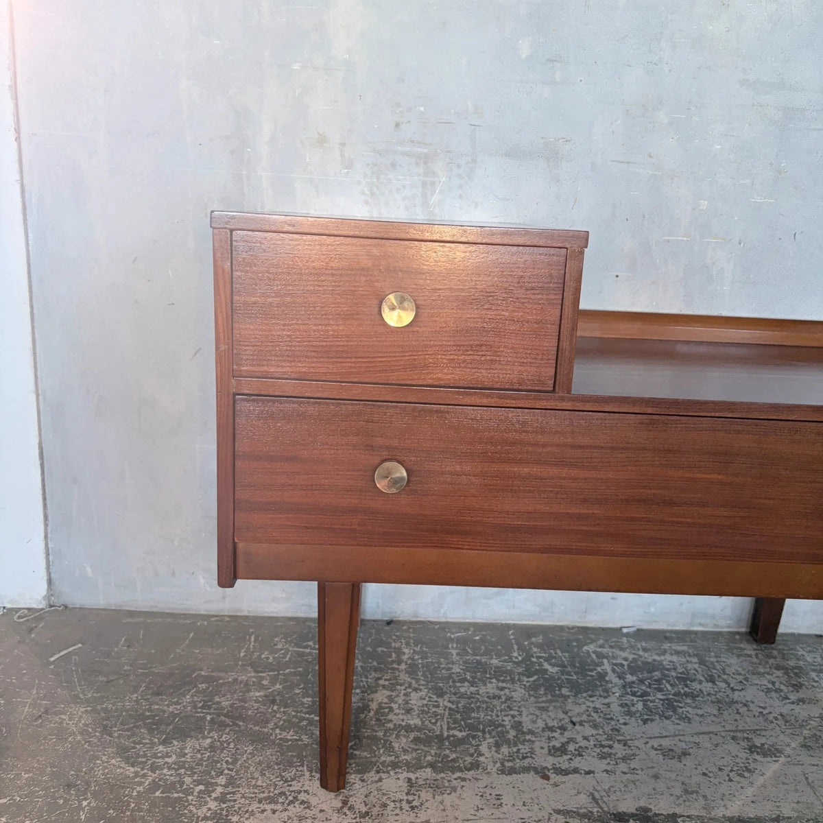 Mid-Century Walnut Telephone Bench with Brass Handles - view 4