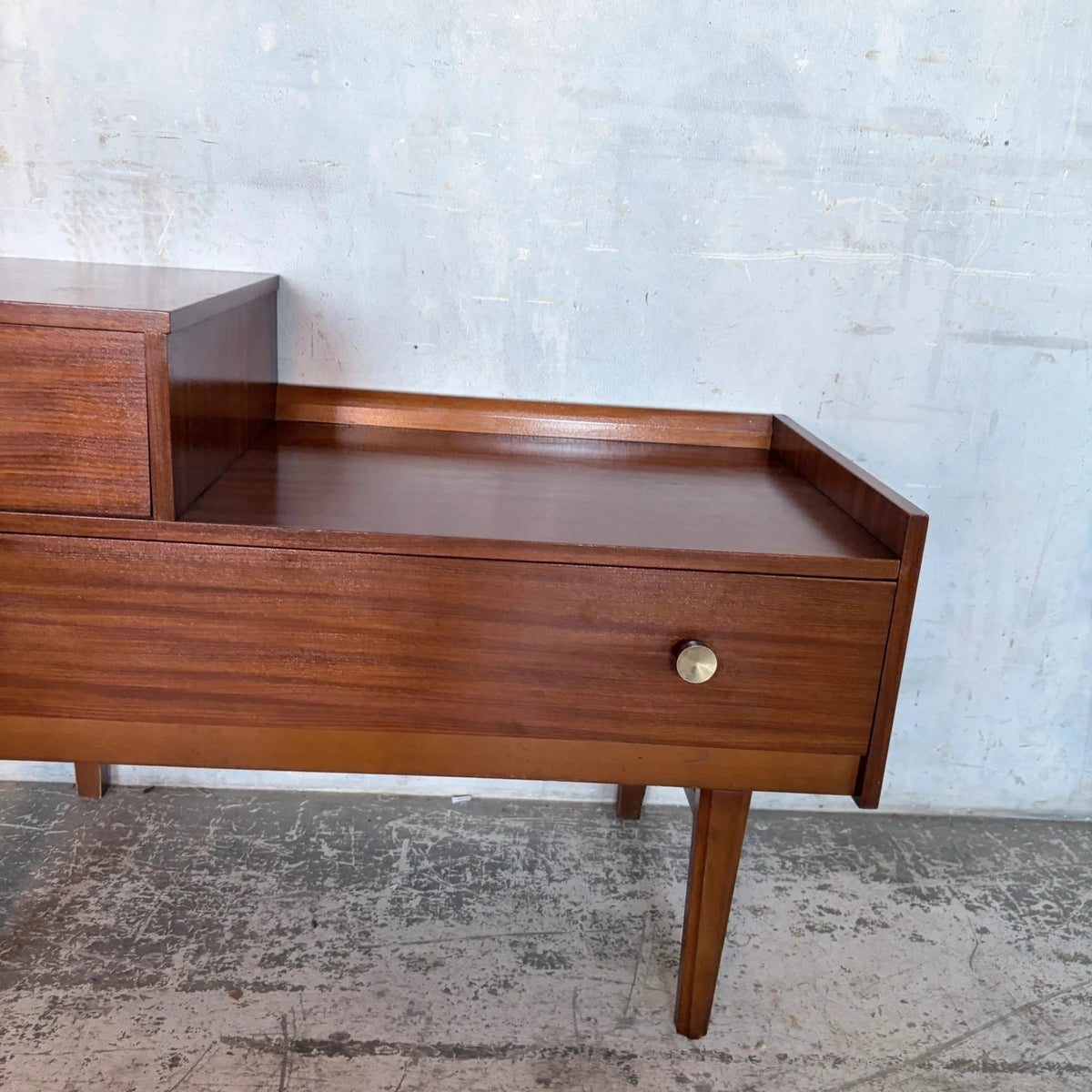 Mid-Century Walnut Telephone Bench with Brass Handles - view 5