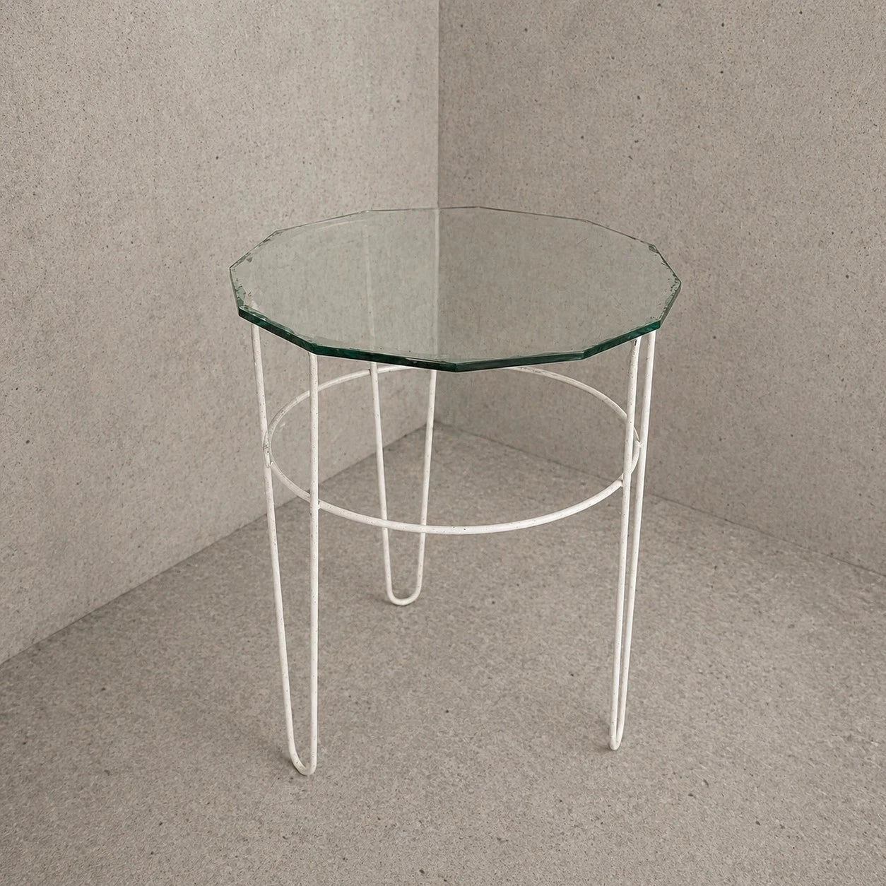 Vintage Glass Side Table with Space Age Wire Frame - image 2