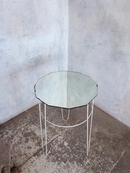 Vintage Glass Side Table with Space Age Wire Frame - image 3
