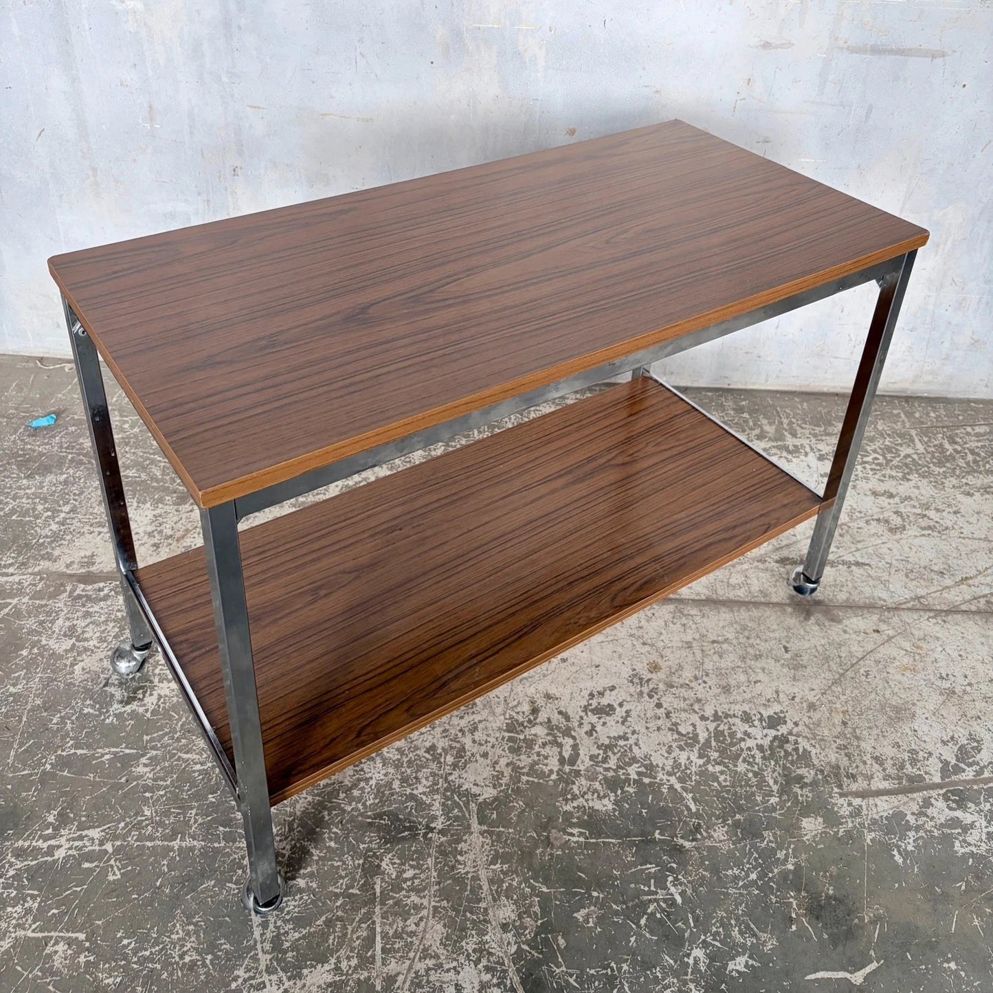 Mid Century Walnut & Chrome Drinks Trolley on Castors – view 1