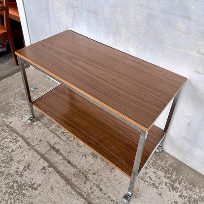 Mid Century Walnut & Chrome Drinks Trolley on Castors – view 2
