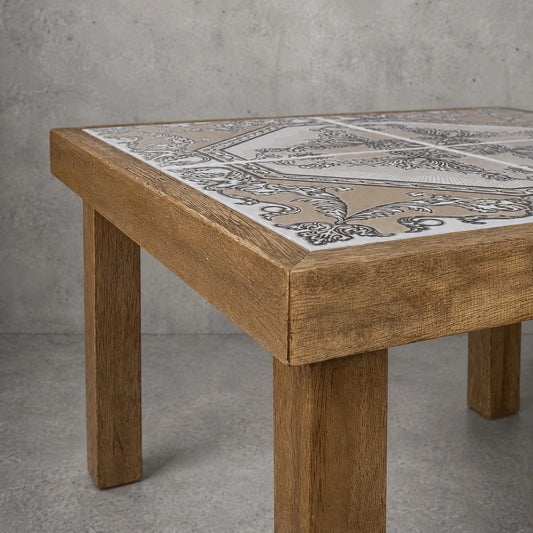 Mid Century French Oak & Paisley Tile Coffee Table - image 1
