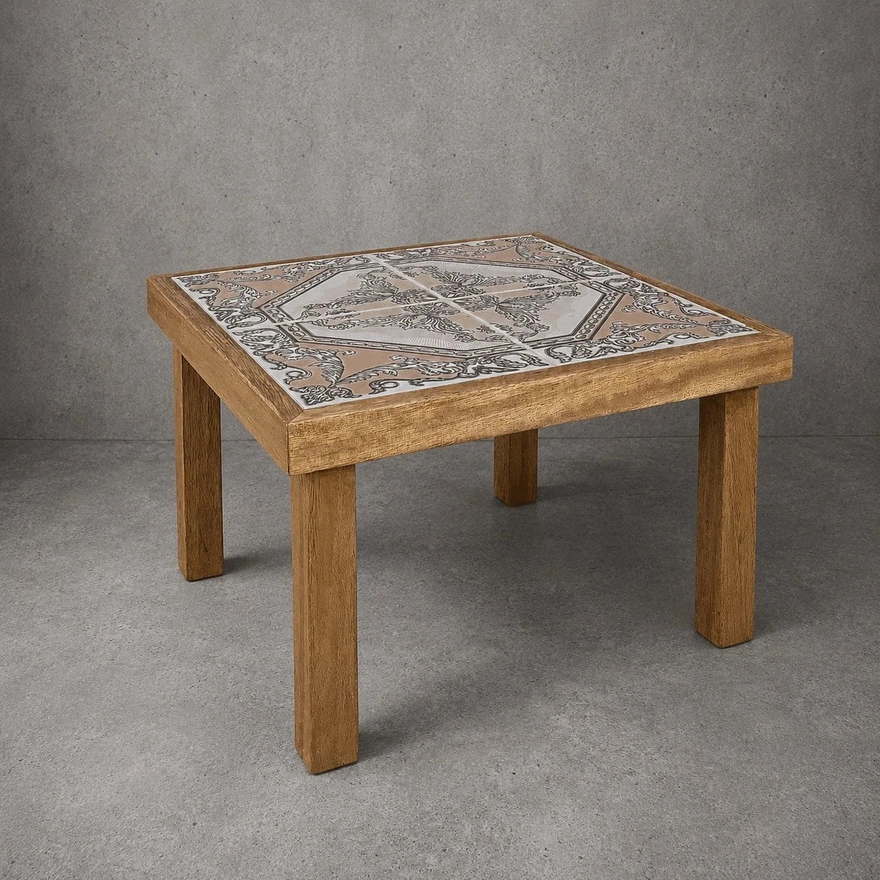 Mid Century French Oak & Paisley Tile Coffee Table - image 2