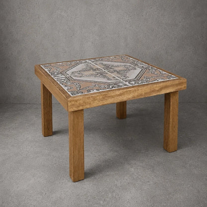 Mid Century French Oak & Paisley Tile Coffee Table - image 2