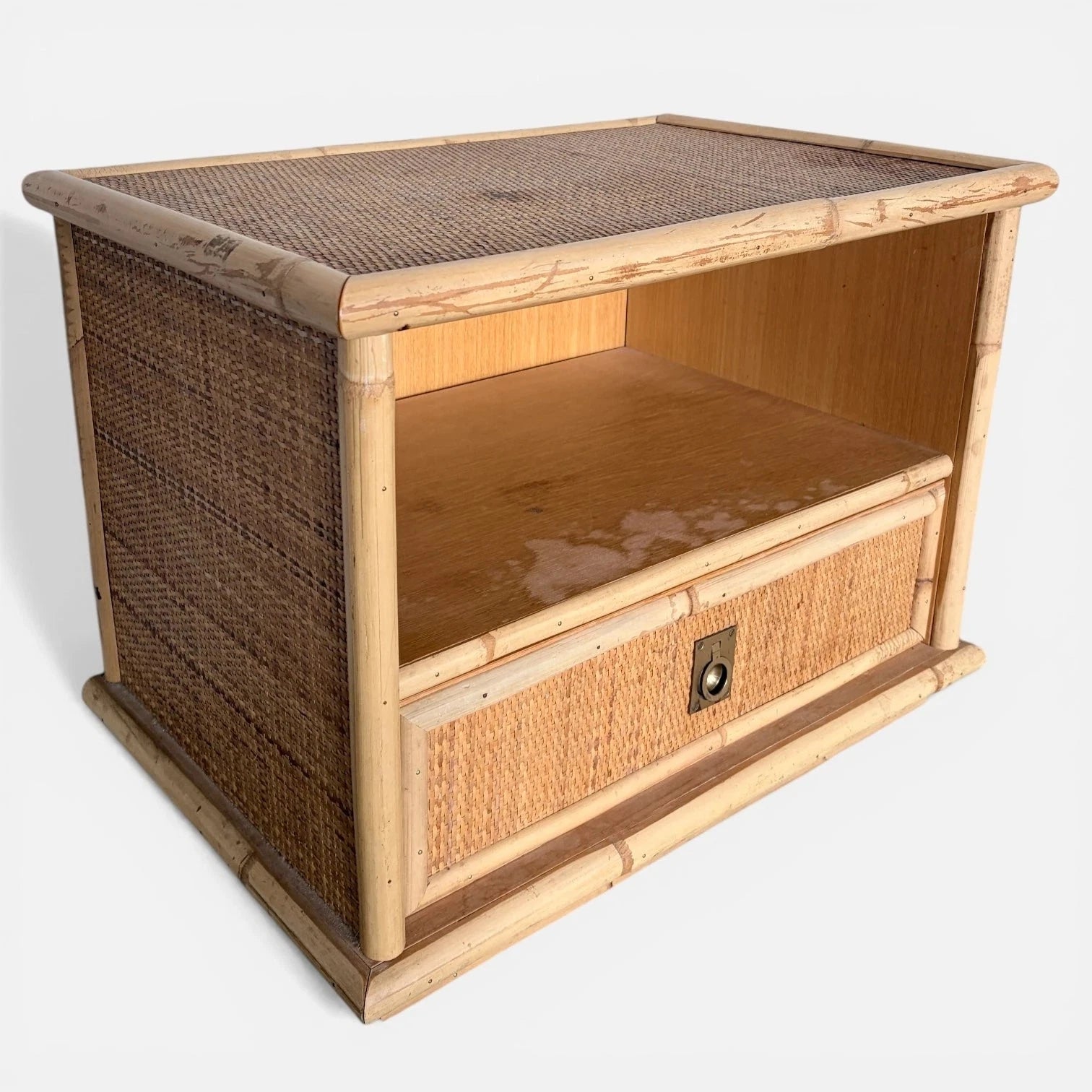 1960s Dal Vera Italian Bamboo & Rattan Bedside Cabinet - view 2