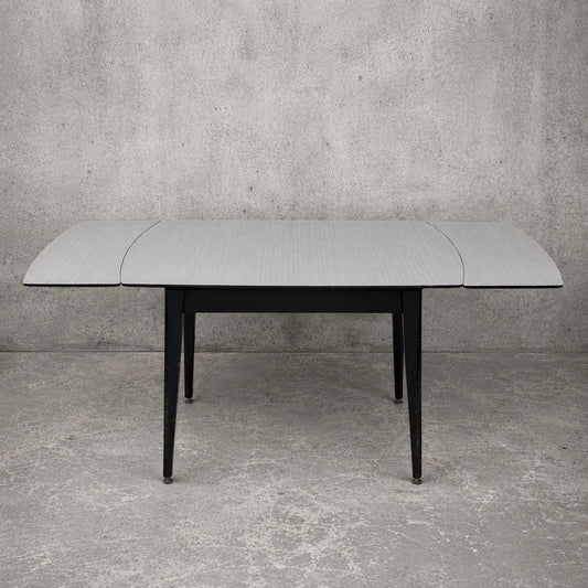 Mid Century Space Age Black & White Formica Draw Leaf Extending Dining Table - image 1