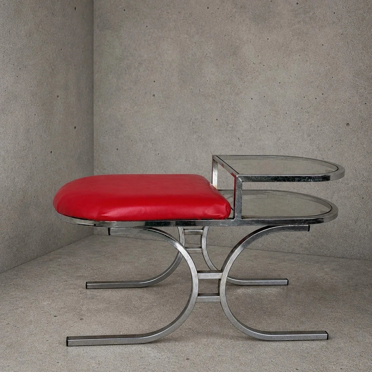Mid Century Chrome & Smoked Glass Hallway Bench with Side Table – view 1