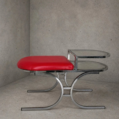 Mid Century Chrome & Smoked Glass Hallway Bench with Side Table – view 1