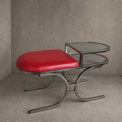 Mid Century Chrome & Smoked Glass Hallway Bench with Side Table – view 2