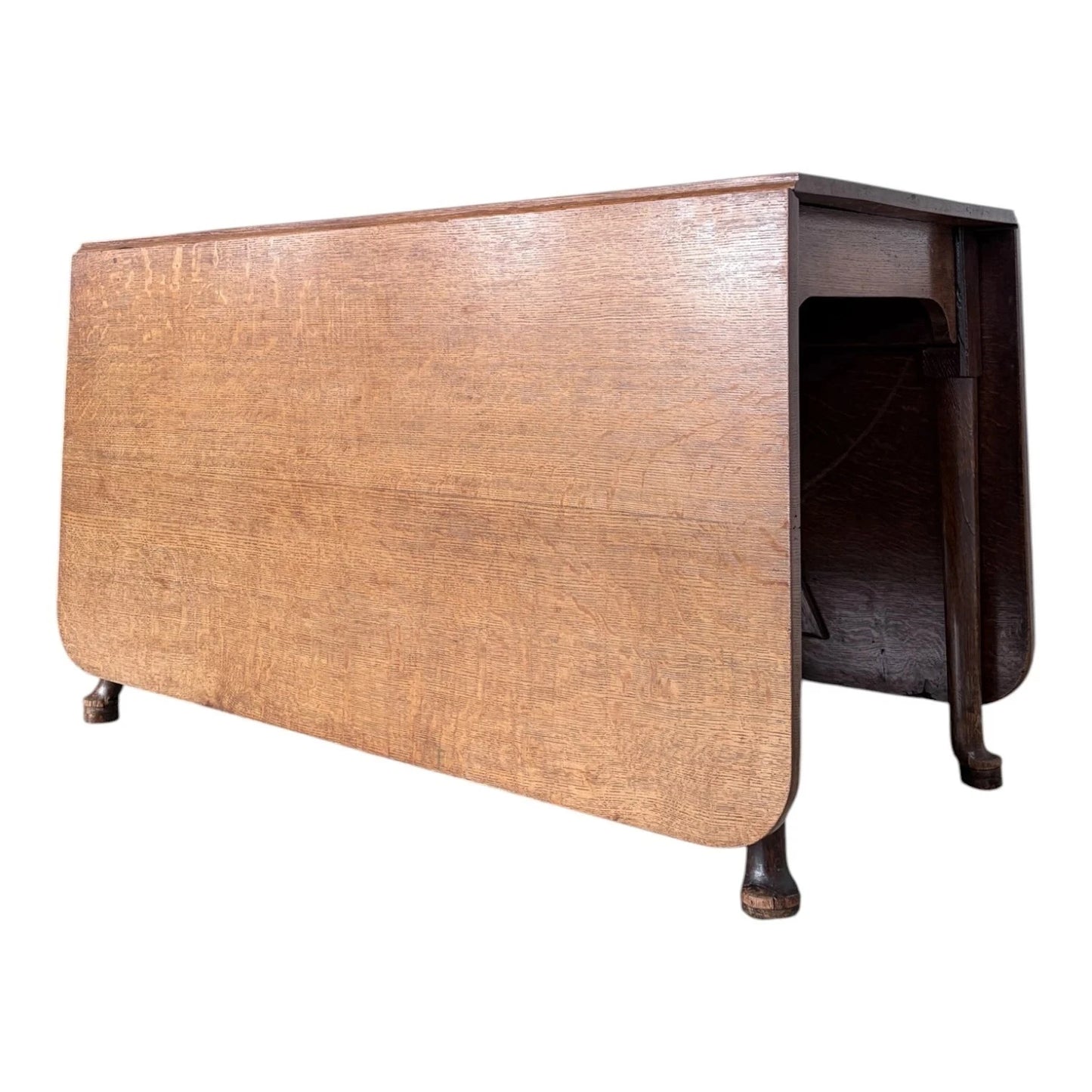 Large Edwardian solid oak drop leaf gateleg dining table – view 5