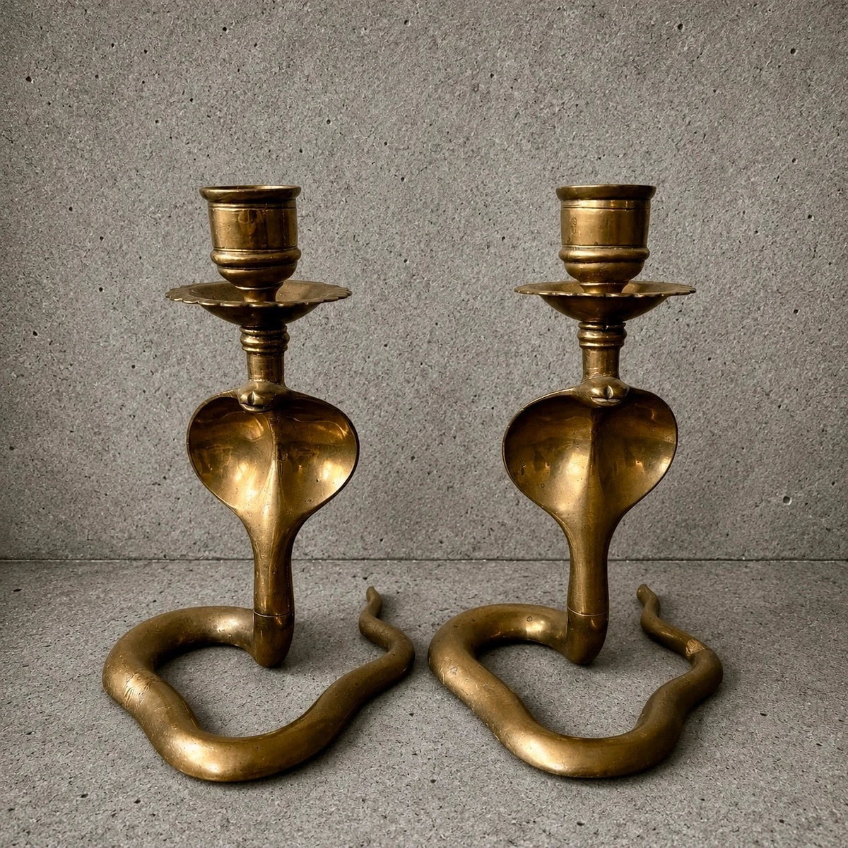 Pair of Mid Century Brass Cobra Snake Candlestick Holders - image 2