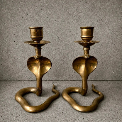 Pair of Mid Century Brass Cobra Snake Candlestick Holders - image 2