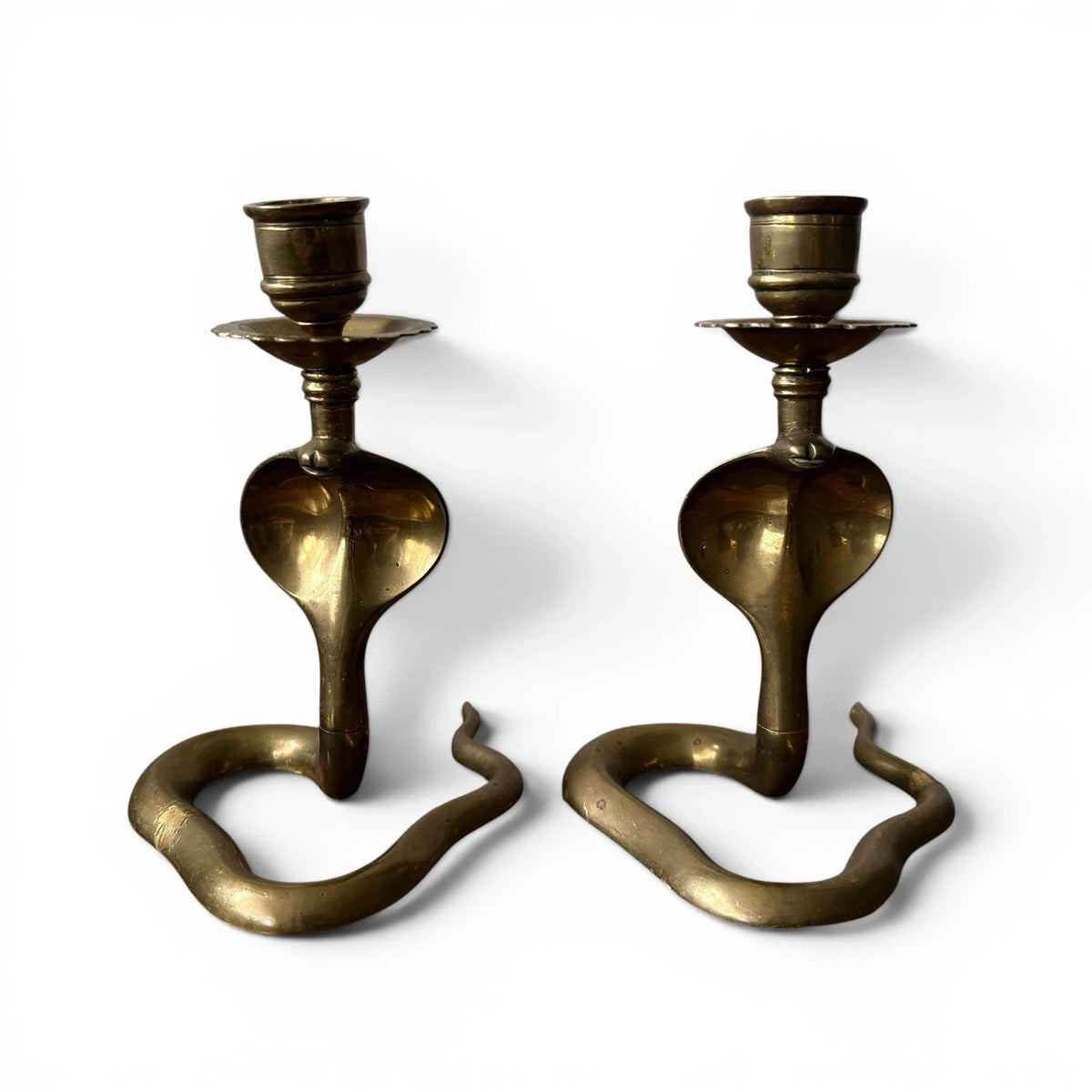 Pair of Mid Century Brass Cobra Snake Candlestick Holders - image 3
