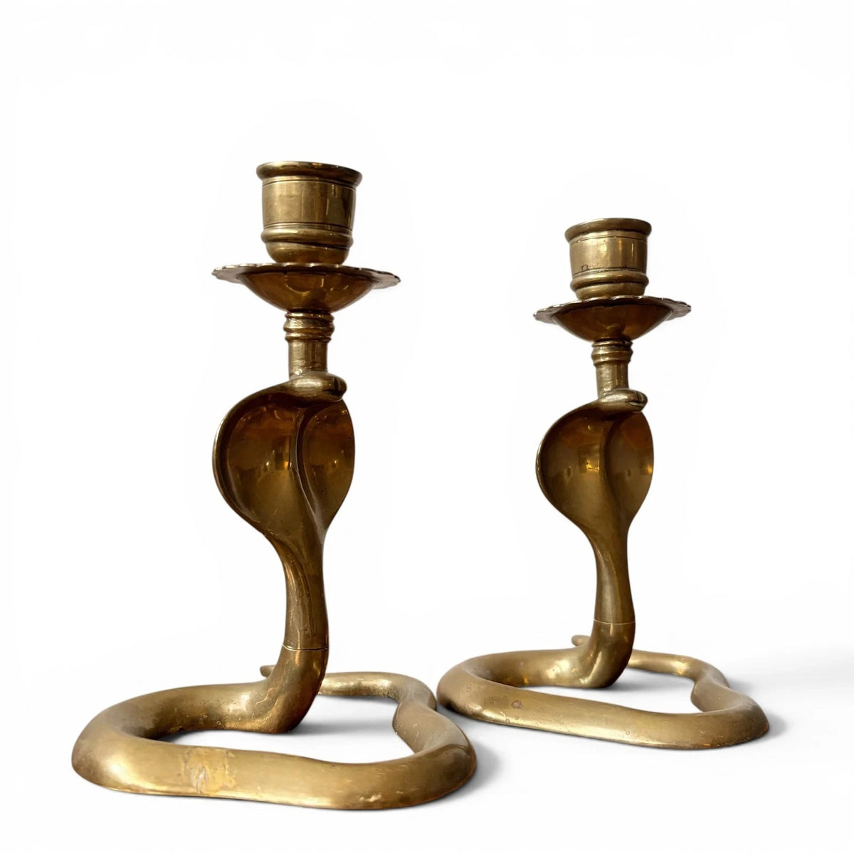 Pair of Mid Century Brass Cobra Snake Candlestick Holders - image 4
