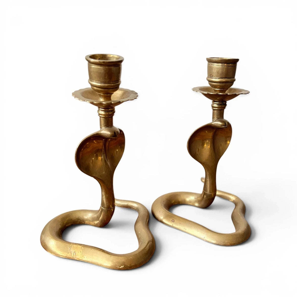 Pair of Mid Century Brass Cobra Snake Candlestick Holders - image 5