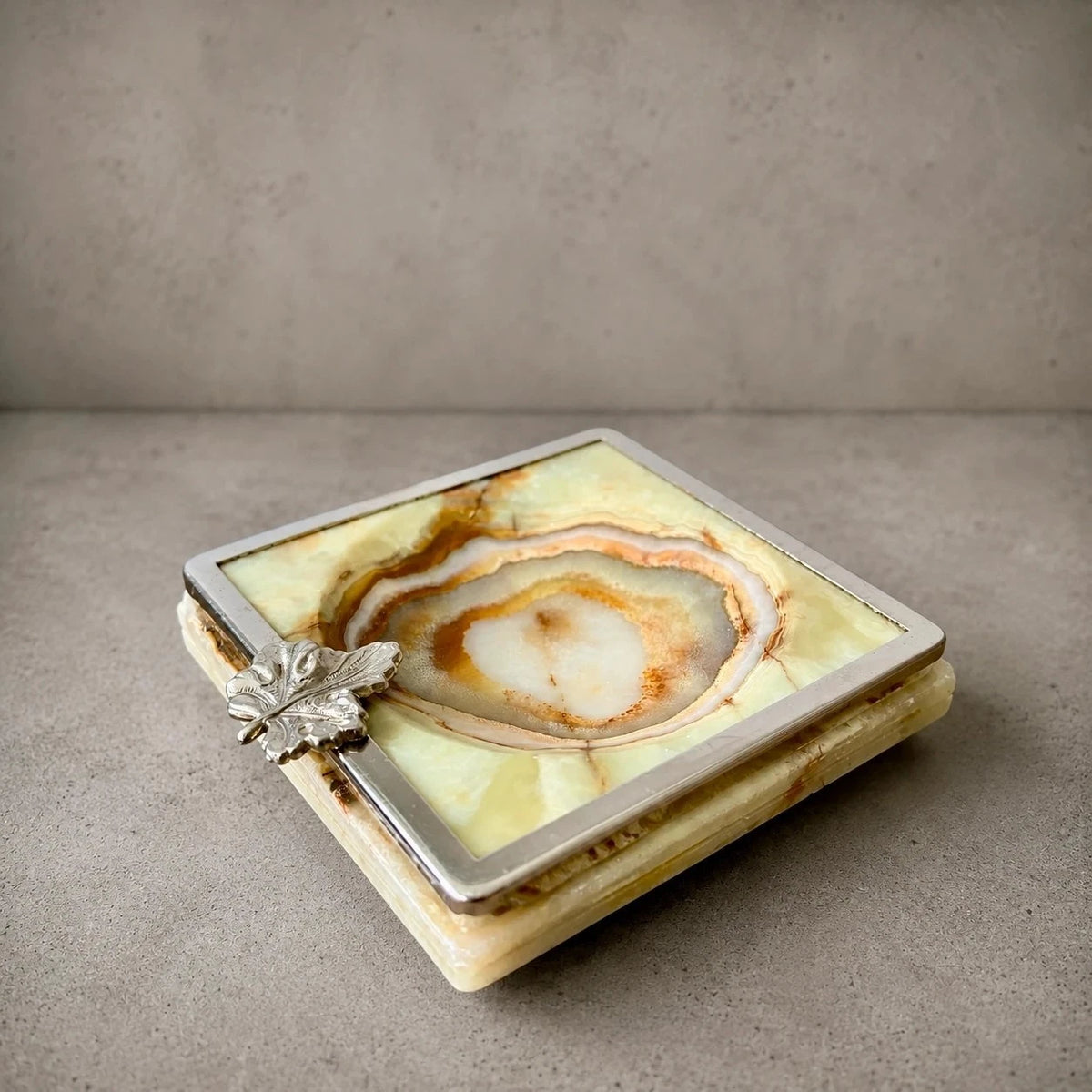 Mid Century Vintage Italian Onyx Marble Brass Ashtray - image 1