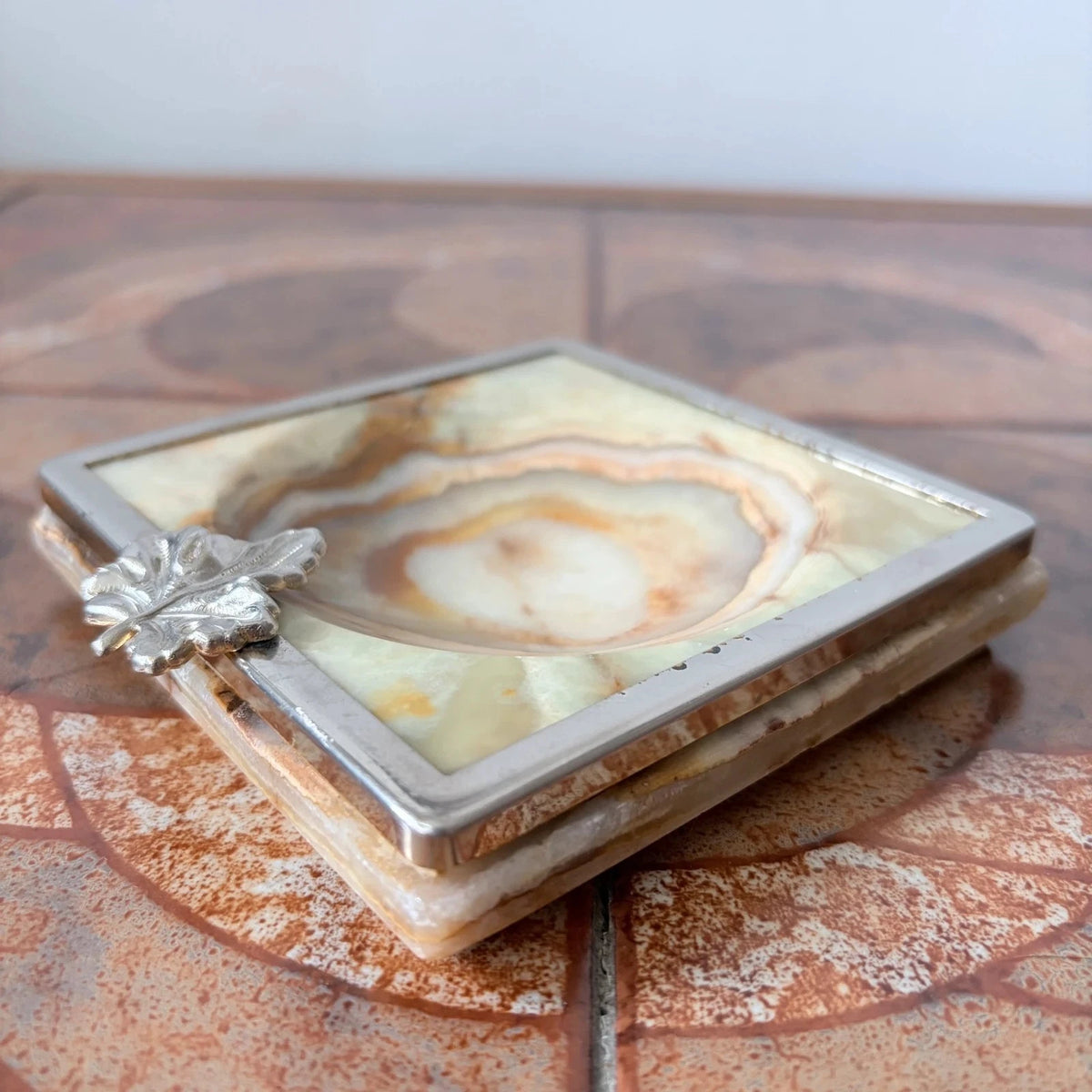 Mid Century Vintage Italian Onyx Marble Brass Ashtray - image 3