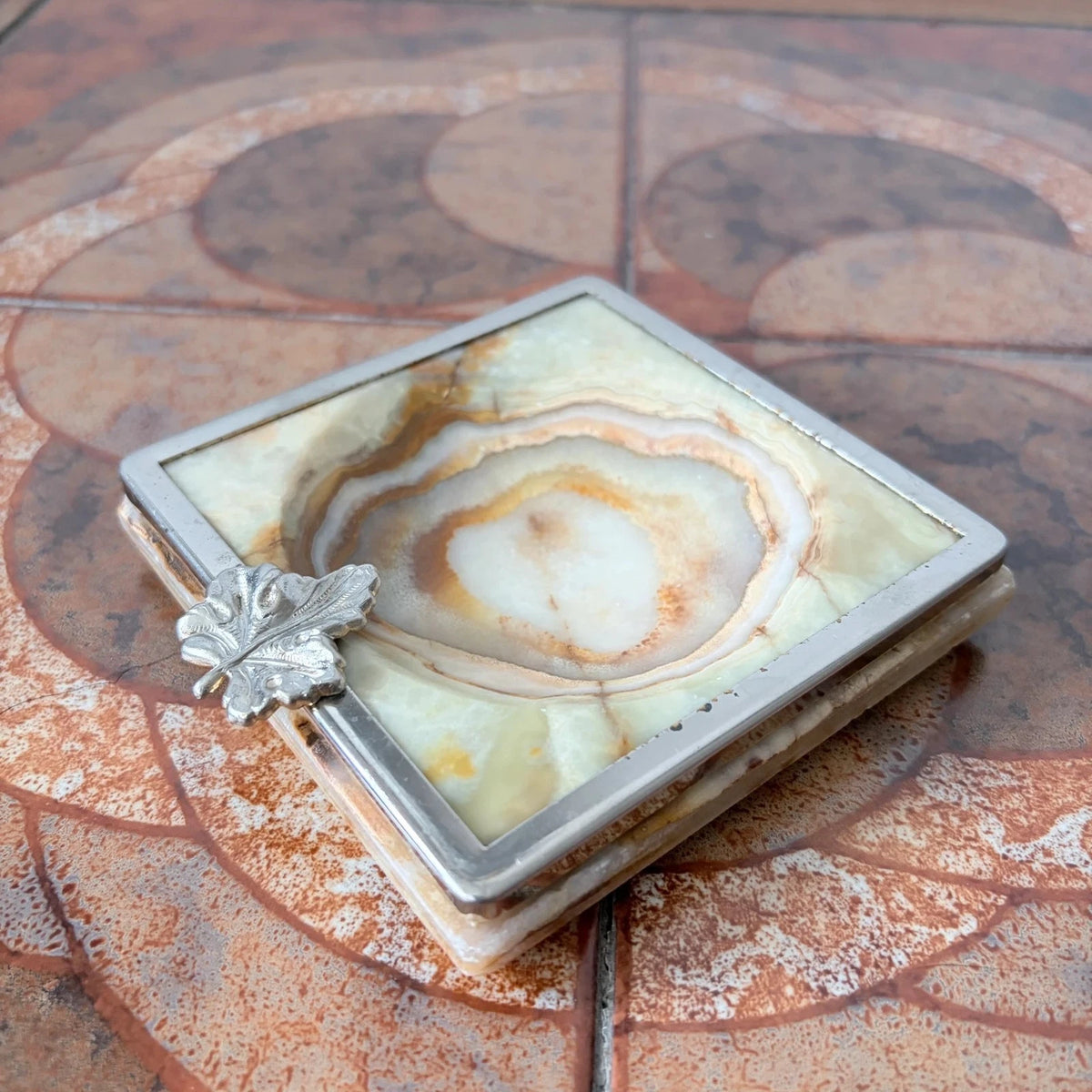 Mid Century Vintage Italian Onyx Marble Brass Ashtray - image 4