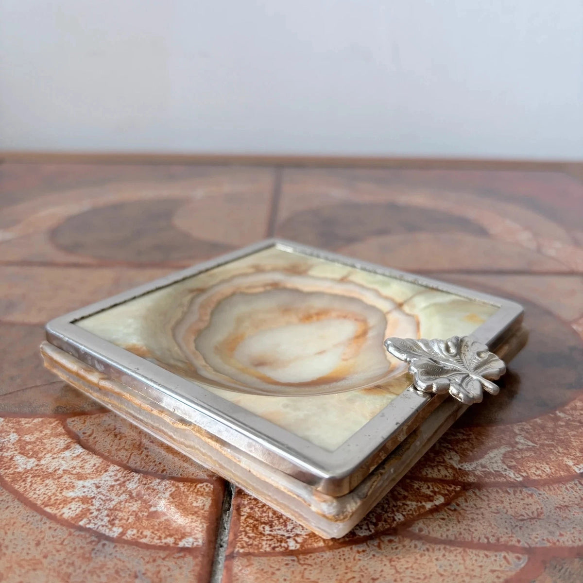 Mid Century Vintage Italian Onyx Marble Brass Ashtray - image 6