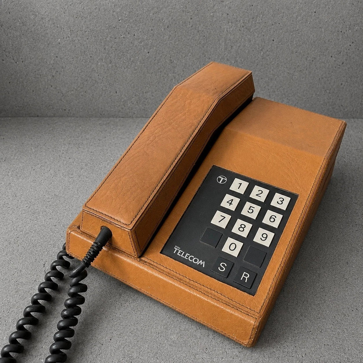 Vintage British Telecom Tan Faux Leather Push Button Telephone – Mid Century - image 1