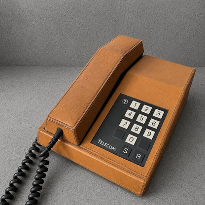 Vintage British Telecom Tan Faux Leather Push Button Telephone – Mid Century - image 1