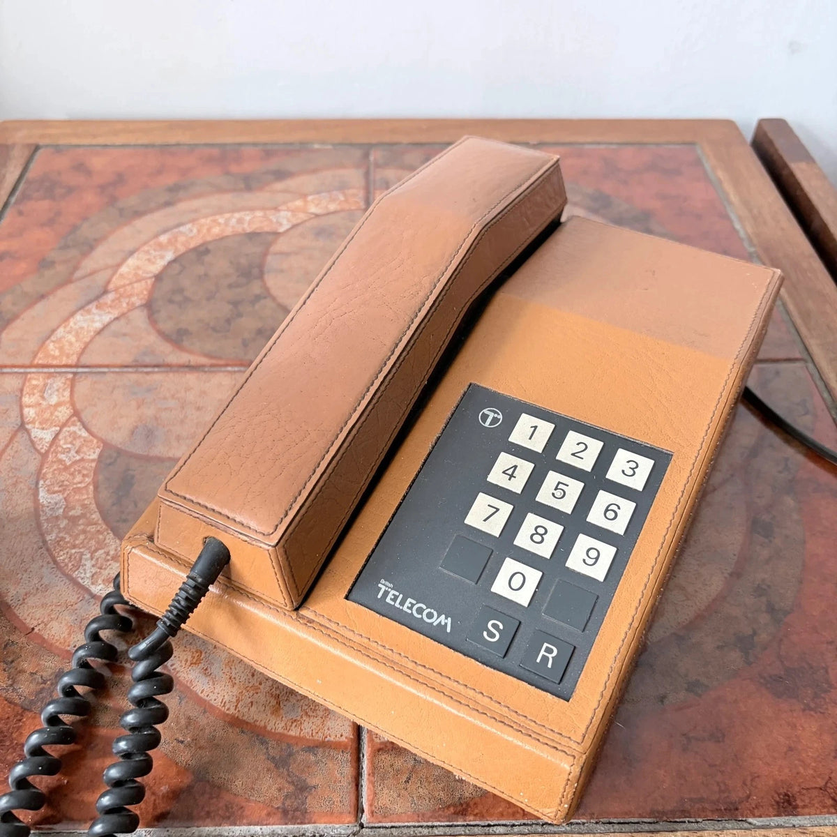 Vintage British Telecom Tan Faux Leather Push Button Telephone – Mid Century - image 2