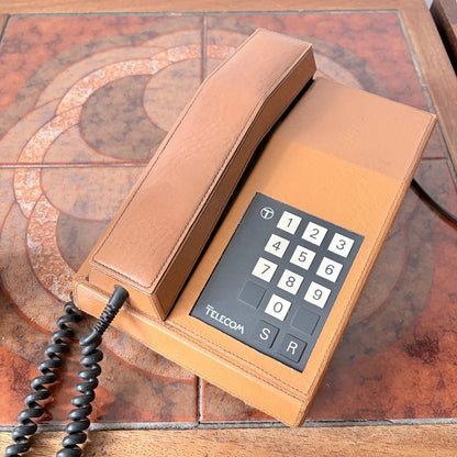 Vintage British Telecom Tan Faux Leather Push Button Telephone – Mid Century - image 3