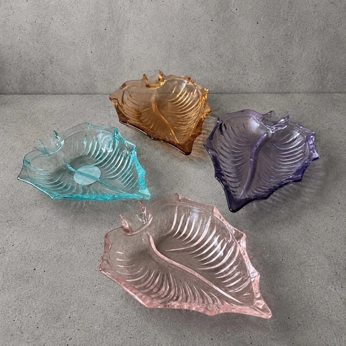 Set of Four Mid Century Coloured Glass Leaf Dishes - image 1