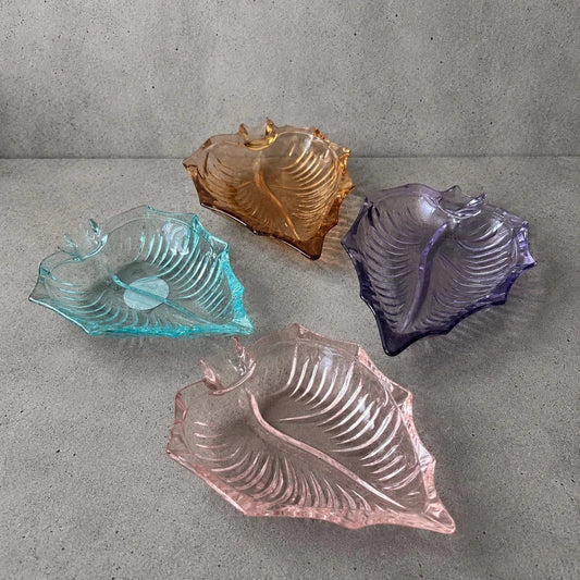 Set of Four Mid Century Coloured Glass Leaf Dishes - image 1