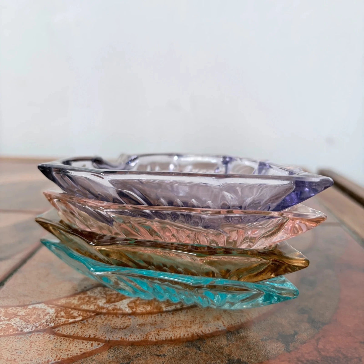 Set of Four Mid Century Coloured Glass Leaf Dishes - image 2