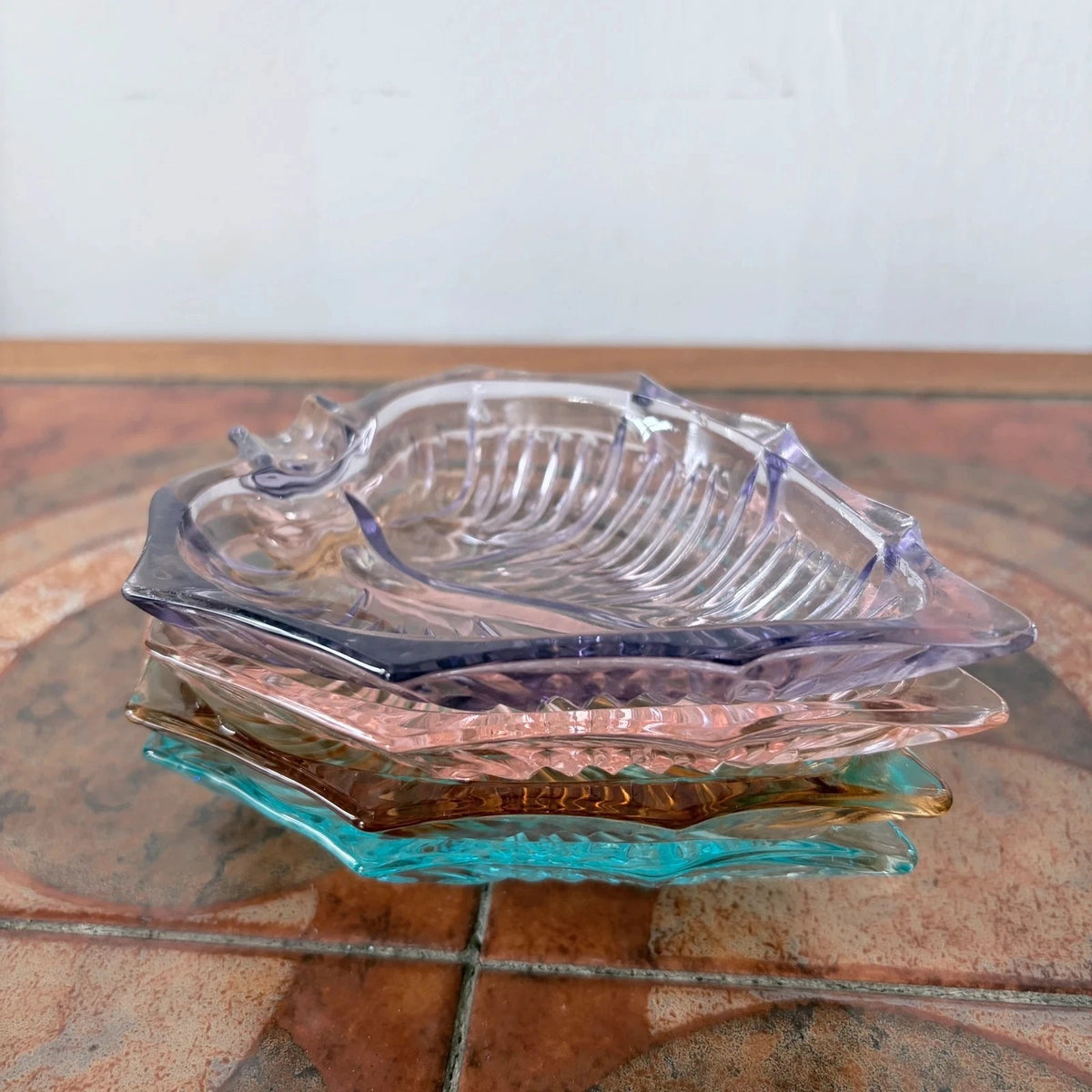 Set of Four Mid Century Coloured Glass Leaf Dishes - image 3
