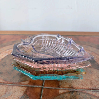 Set of Four Mid Century Coloured Glass Leaf Dishes - image 3