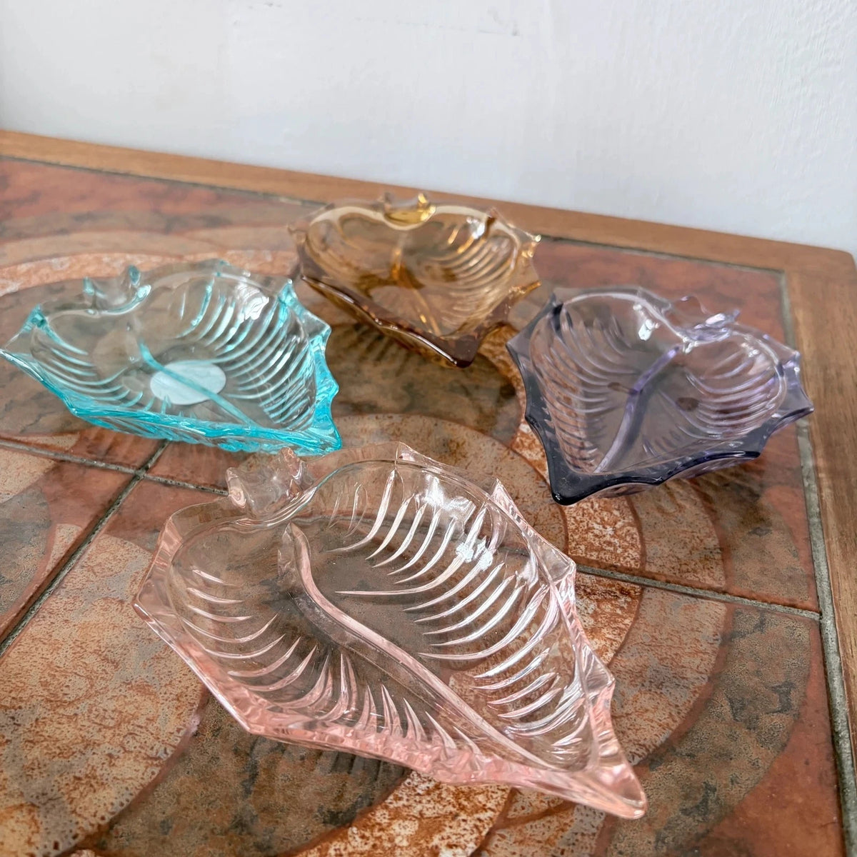 Set of Four Mid Century Coloured Glass Leaf Dishes - image 4