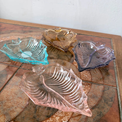 Set of Four Mid Century Coloured Glass Leaf Dishes - image 4