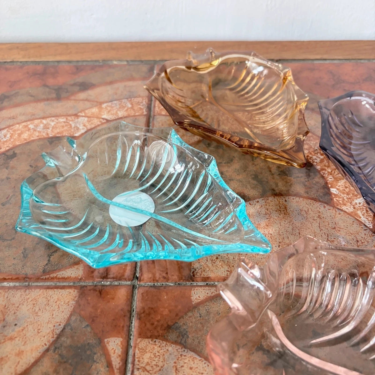 Set of Four Mid Century Coloured Glass Leaf Dishes - image 5