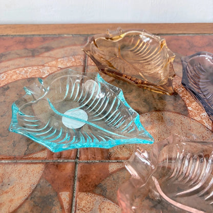 Set of Four Mid Century Coloured Glass Leaf Dishes - image 5